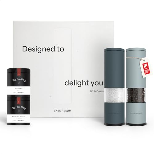 LARS NYSØM Set di macinini per sale e pepe con 2 barattoli di spezie di alta qualità – Elegante confezione regalo, perfetta come idea regalo (Blue)