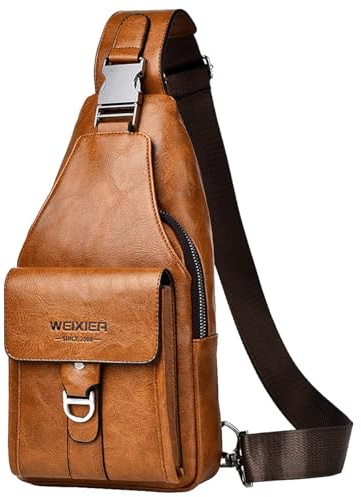 Hjkiopc Bolsos de hombre,bolsos de cuero,bolsos de hombro impermeables, bolsos ligeros de ocio,bolsos de teléfono móvil,excursiones,ciclismo,de campamento (Marrón Claro-1)