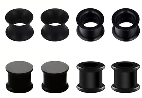 4 Pairs Silicone Flesh Tunnels, Silicone Ear Plugs Tunnels Flexible Flesh Ear Tunnel Double Flared Ear Plug Expander Ear Gauge 3/4/5/6/8/10/12/14/16/18/20mm Ear Stretcher Piercing Unisex (Black, 6mm)