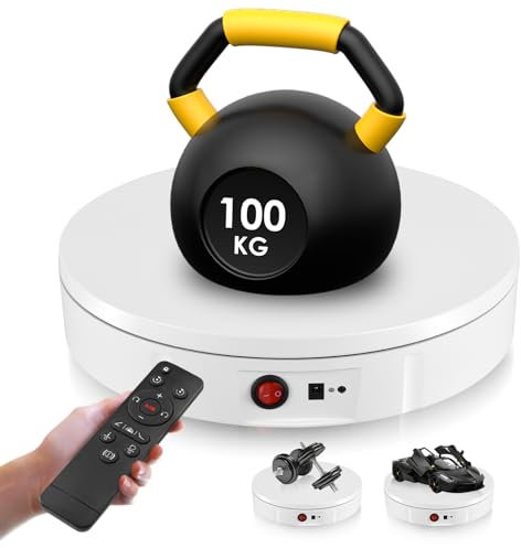 Elektrischer Drehteller, MINENICE 30CM 100KG Tragkraft und Wiederaufladbare Elektrischer Drehbarer, 360° Richtung und Geschwindigkeit Einstellbar Automatisch Motorisierter Drehständer (Weiß)