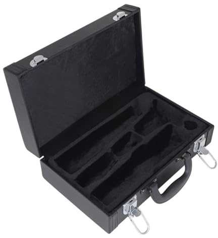 Gepolsterter Klarinettenkoffer aus Leder in Schwarz mit Schloss | Ersatzetui für Klarinette, Komfortabler Handgriff, Vier Boden Nägel, Einfache Elegante Optik