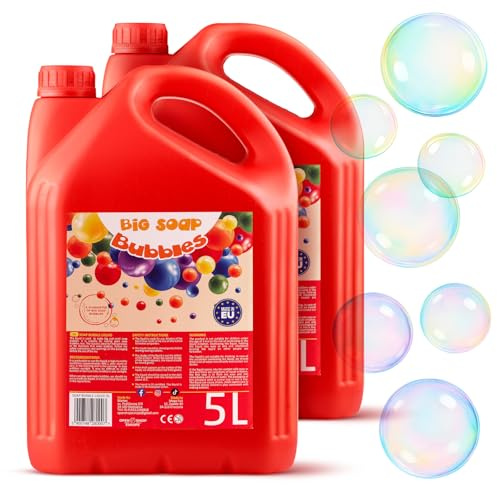 BIG SOAP BUBBLES Seifenblasenflüssigkeit PRO 2 x 5 Liter Kanister | Flüssigkeit für bunte & große Seifenblasen | Zusatzflüssigkeit für mehr Seifenblasenspaß | Für Kinder Erwachsene Geburtstag Hochzeit