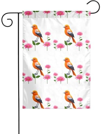BROLEO Oiseau orange parmi les fleurs imprimé mât de drapeau extérieur décoration de cour extérieure double face 30,5 x 45,7 cm