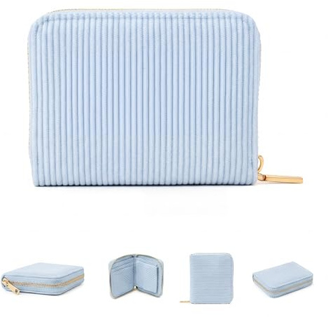 MillyMilk® Kord Geldbeutel Fondo – Mini Portemonnaie für Frauen – Pastellfarbene Stoff Geldbörse aus Cord für Damen klein – Damenbörse für Karten, Münzen & Scheine - Kompakt & formstabil (HELLBLAU)