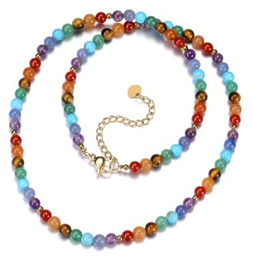 Zysta Chakra Kette 4mm Echte Steine Heilsteine Perlenkette Glücksbringer Schmuck für Damen Herren