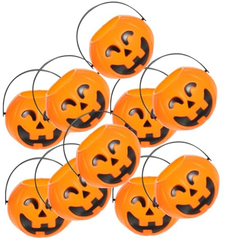 PENIKOKO 10 Piezas Unidades Cubos de Calabaza de Plástico para Halloween Mini Cestas Jack o Lantern para Contenedores Festivos para Decoración Temática para Fiestas