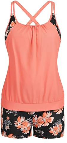 Arolina Womens Plus Size Swimsuit Two Piece Modest Tankini Maternity Bathing Suit with Shorts Orange Flowers (22W)