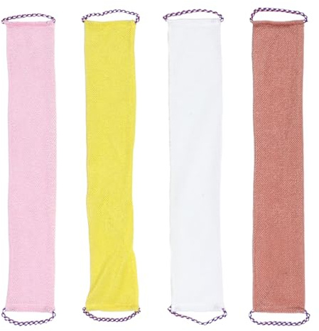 LRXIYODE 4 Stück Japanisches Peeling-badetuch mit Langem Rücken-waschlappen Sanftes Körperpeeling Schnelltrocknendes Spa-handtuch für Effektive Tiefenreinigung Reichhaltiger Schaum