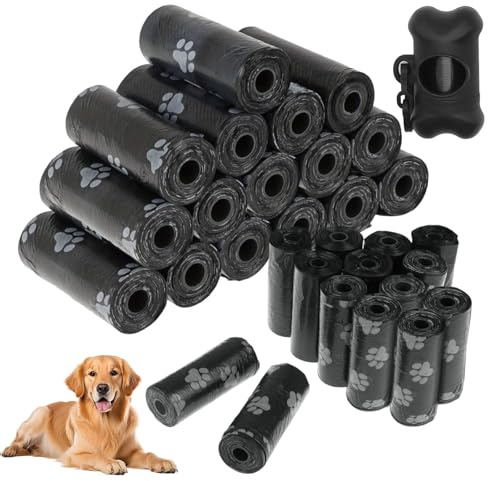 Sacchetti per escrementi di cani, 450 sacchetti/30 rotoli per cani, sacchetti per cani con dispensatore, sacchetti per cani a prova di perdite, adatti per passeggiate all'aperto, viaggi (nero)