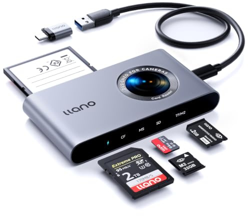 Llano R305 Lector de Tarjetas SD/CF 5 en 1, Compatible con SD/TF/MS/CF/M2 | USB-C SD Card Reader, Plug & Play, Lectura/Escritura Simultánea de 4 Tarjetas, Compatible con Windows/Linux/macOS/Chrome OS