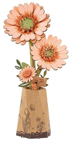 ROBOTIME Fleur Gerbera 3D en Bois, Puzzle Fleur en Bois pour Adultes, Kit DIY Fleur Artificielle, Décoration Intérieure, Cadeau pour la Fête des Mères, Saint-Valentin et Noël
