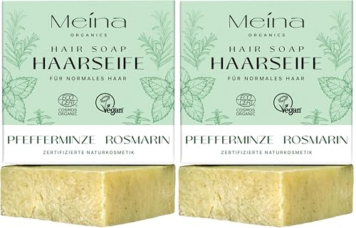 Meina Bio Haarseife für Haarwachstum mit Brennnessel, Rosmarin und Pfefferminze, Organic Zertifiziert, Vegan, Handgemacht, Plastikfrei, Ohne Palmöl, Wie ein festes Shampoo, 80g (Packung mit 2)
