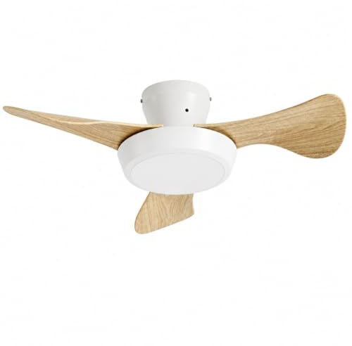 Ventilador de Techo Pequeño con Luz LED Integrada 18W – Ø63,5 cm, 3 Aspas, Luz Regulable 3000K–6500K, 3 Velocidades, Mando a Distancia, Función Memoria y Temporizador, para Habitaciones Pequeñas