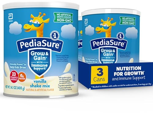 PediaSure Grow & Gain with Immune Support Shake Mix Powder, 23 Vitamins & Minerals, 6g Protein, Non-GMO, Gluten-Free, Vanilla, 14.1 oz Can, Pack of 3-24 servings