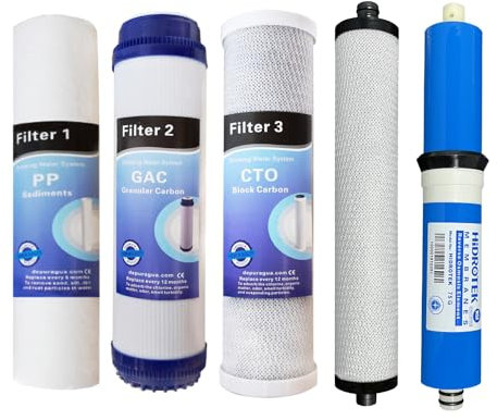 Depuragua - Kit Ricambi Osmosi Inversa | Filtrazione Acqua | Set Completo 4 Filtri | Resistente | Filtri per Depuratore Osmosi Inversa | Compatibili Hidrotek N03T Depuragua NT03