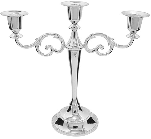 Viscacha 3 Candle Metal Candelabra Candlesticks Holder for Formal Events, Wedding, Church, Holiday Décor, Halloween – Taper Candle Holder Stand Centerpiece Elegant Decoration Piece for Table,Silver
