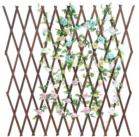 MyGift Nature Wood Trellis, Expandable Wall Lattice Panels for Outside, Decorative Lattice Trellis Frame for Climbing Plants Vine Ivy Rose Cucumbers Outdoor Balcony Garden