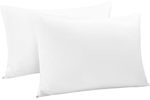 sourcingmap 100% Egyptian Cotton Pillowcases 2 Pack, 300 Thread Count Hotel Quality Pillow Cases with Zipper Closure Super Soft and Breathable Bed Pillow Cases Snow White 50 x 90cm