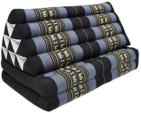 Thaikissen Kapok Bodenkissen Dreieckskissen Nackenkissen Liegematte Sitzkissen Lounge ***blau-grau schwarz mit Elefanten*** (Dreieckskissen (81300))