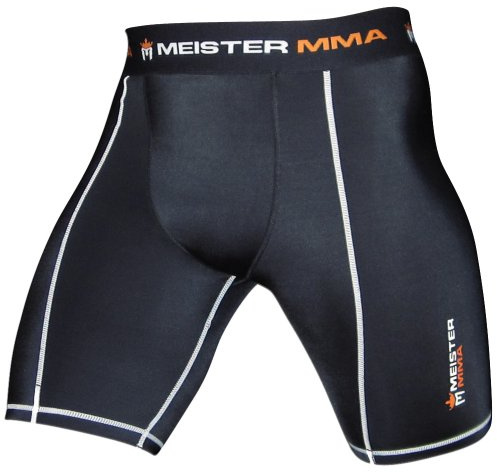 Meister MMA Kompressions-Rush-Fight-Shorts mit/Cup-Tasche - Schwarz - Groß (L) (34-35)