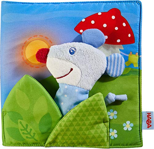 HABA 304211 - Libro in stoffa Buona notte, molto divertimento per bambini dai 6 mesi in su, con topo come figura delle dita, ottimo regalo per nascita e battesimo