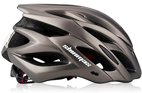 Shinmax Fahrradhelm Herren Damen Fahrradhelm mit Licht Fahrrad Helm mit Visier Helm Fahrrad Superleicht Einstellbare MTB Erwachsenen mit Aufbewahrungstasche (Titanfarbe)