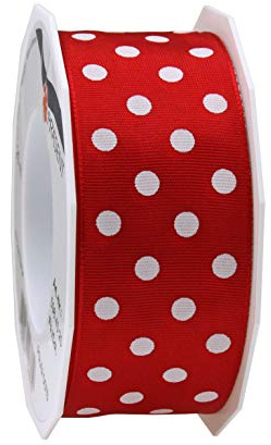PRÄSENT Polka DOTS Band mit Drahtkante rot/weiß, 20 m gepunktetes Dekoband, 40 mm Breite, leicht biegsames Schleifenband zum Dekorieren & Basteln, für besondere Anlässe