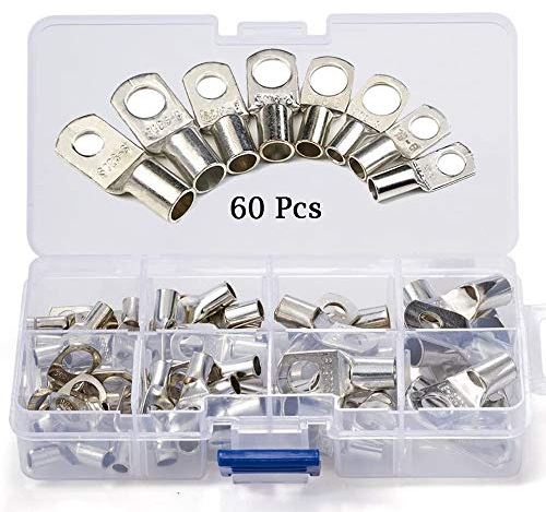 Generic Lot de 60 bornes de connexion à anneau, trou de boulon en cuivre étamé, bornes de connexion de fil, cosses de câble, batterie de voiture SC (argenté)