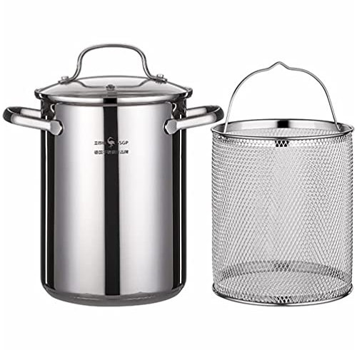 Cabilock 1 Juego Sartén Olla Sopera con Cesta Coladora Saltear Pan Olla con Colador Olla para Hervir Mariscos Profundo Canasta De Mini Chips Olla De Tempura Aumentar Acero Inoxidable