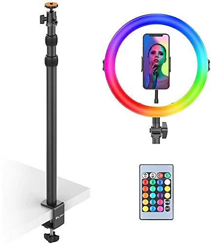 VIJIM K10 RGB Lampe annulaire de bureau avec trépied extensible et pince de fixation