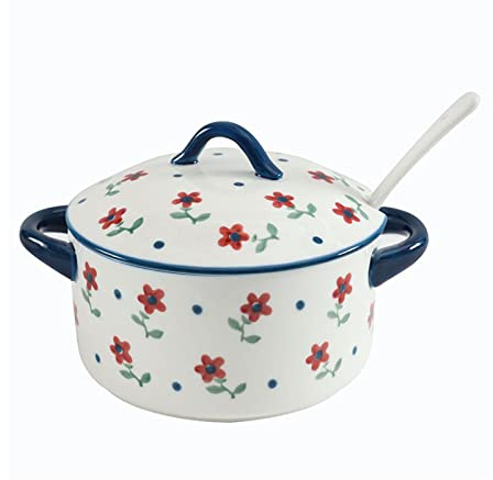 Azucarero Contenedores de condimentos con tapa Cerámica Cerámica Vintage Rojo Floral Sugar Cuenco Salero Servidor de café Accesorios for la cocina for el hogar Tazón de Azúcar ( Size : Large )