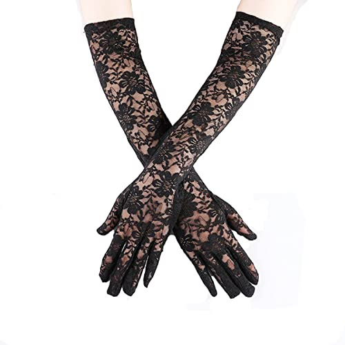 BOBOZHONG Guantes Largos de Encaje,Guantes de Novia Largo Estampado Guantes de Encaje Mujer Boda Opera Guantes Damas Accesorios