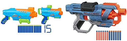 Nerf Elite Jr Ultimate Starter Set, 2 Easy Play Toy Foam Blasters, 15 Nerf Elite Darts, 2 Targets & Elite 2.0 Commander RD-6 Blaster, 12 Official Darts, 6-Dart Rotating Drum, Tactical Rails