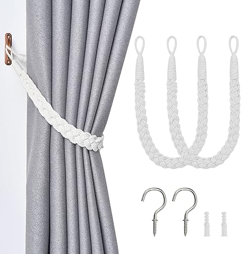 Pretty Jolly Vorhang Raffhalter aus natürlichem Baumwollseil, eleganter, dekorativer Vorhang-Raffhalter im Boho-Stil, weiche, handgewebte Seil-Vorhanghalter für Zuhause und Büro, Weiß, 2 Stück