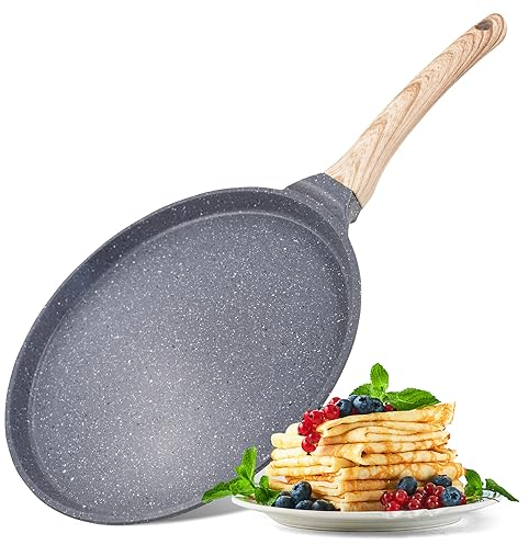 Joeji’s Sartén Crepera Antiadherente 26cm – Para Crepes, Filloas, Panqueques y Tortitas – Compatible con Inducción – Sartén para Tortilla y Pancakes – Mango Ergonómico y Ligero de Aluminio Fundido