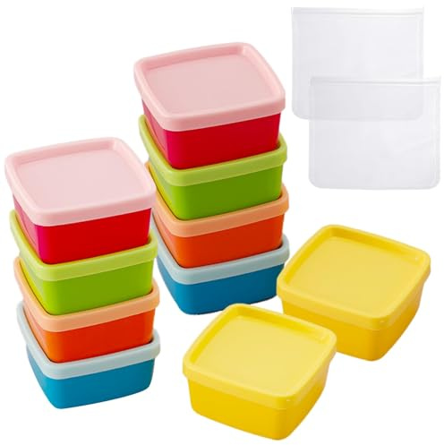 TYXHXTF 10 PCS Recipientes para Comida de Bebé, Contenedores de Comida, Tapers Reutilizables para Comida Sin BPA Herméticos con Tapa (6 * 6 * 3,5cm)