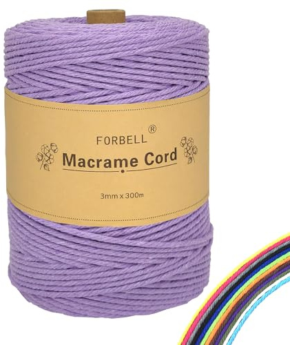 FORBELL Makramee Garn, 3mm x 300m Premium Baumwollgarn, DIY Handwerk (Hellviolett, 3 mm x 300 M)