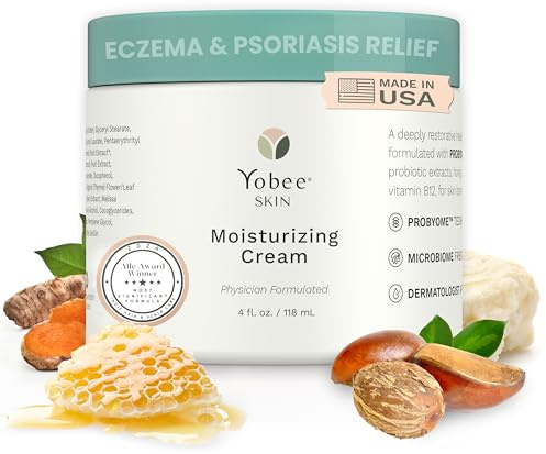 Yobee Body & Face Cream for Dry, Itchy Skin, Eczema & Psoriasis, Dermatologist Formulated, Probiotics, Honey, Turmeric, Vitamins B12 & E, Ceramides, Shea Butter, Fragrance Free, For Kids & Adults