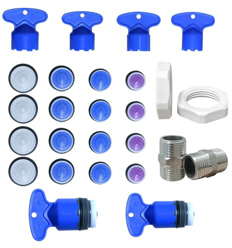 ZephyrCraft Tap Aerator, 16 Pcs Aerator M16/M18/M21.5/M24 Replacement with 4 Pcs Faucet Aerator Key Removal Wrench Tool and 2 pcs 1/2 Inch Double Nipples Built-in External Wire Aerator