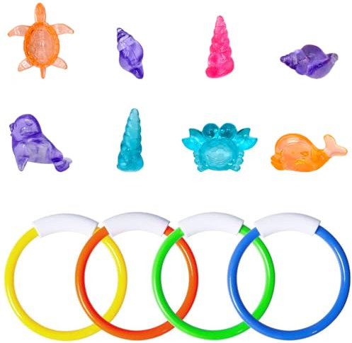 Obumi Diving Pool Toys Set, 12PCs Swimming Pool Toys Set, Includes 4 Conch,2 Dolphin, 1 Tortoise, 1 Crab, 4 Dive Rings, Underwater Pool Training Game Toys, for Kids Swimming Pool Party