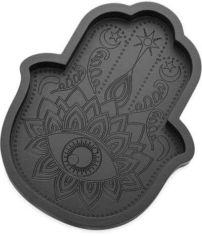 Hanobe Decorative Jewellery Tray Black : Large Hamsa Hand Trinket Box Large Crystal Dish Display Holder Evil Eye Wooden Carved Patterns Mystical Home Decor Gift