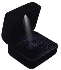 DELALO Ringschatulle mit Licht - Ringschachtel mit LED-Licht aus Schwarzem Samt für Antrag, Verlobung und Hochzeit - Elegante Ringbox mit Beleuchtung