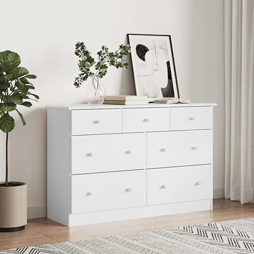 LAPOOH Cómoda cajonera Alta Madera Maciza Pino Blanco 112x35x73 cm, Comoda Dormitorio, Muebles Dormitorio, Cajonera para Armario, Gavetero Dormitorio, Cómodas Y Cajoneras