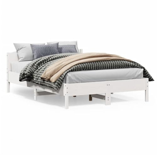 Bulliing Massivholzbett mit Kopfteil Holzbett Kopfteil Bett Bettgestell Holz Massivholzbetten Bettrahmen Massivholzbett Weiß 140x200 cm Kiefer - 842595