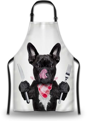 Olikked Aprons for Cooking for Men Funny French Bulldog Dog Mans Chef Apron for Kitchen Cooking Restaurant BBQ Painting Crafting Gardening 27” (W) x 31” (H), Waterproof Apron