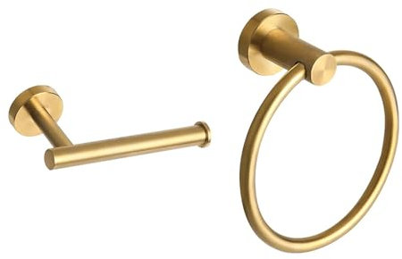 Gold Toilet Roll Holder Towel-Ring - Wall Mounted 2 Pieces SUS304 Stainless Steel 090205