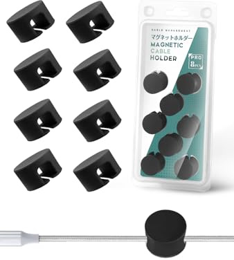 Maveek Cable Clips 8Pcs, Magnetic PRO Cable Holder with Strong Self Adhesive Metal Plate, Cable Management Wire Clips, Cable Organisers Cable Tidy Clips for Desktop, Office, Home, Car, Black