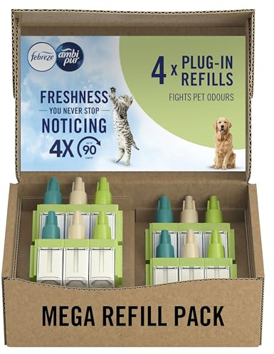 Febreze 3Volution Air Freshener Plug In Refill Pet 4x20ml, 3 Alternating Scents To Fight Odours,Greem
