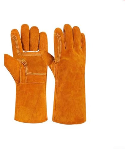 HpLive Schweißerhandschuhe Leder Feuer-,Kaminhandschuhe Feuerfest,hitzebeständige Gartenhandschuhe Schutzhandschuhe für Ofen/Grill/Kamin/Ofen/Holzherd(Orange 34cm)