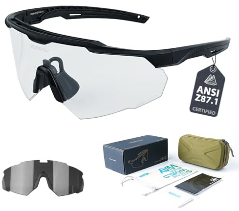VOZAPOW Lunettes de tir anti-buée avec verres haute définition, lunettes de sécurité tactiques certifiées ANSI Z87+ pour homme et femme